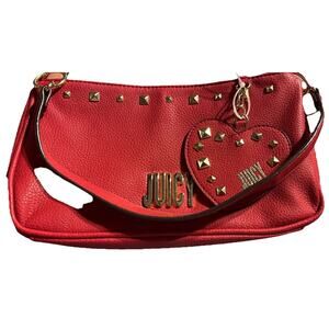 Juicy Couture Baguette Handbag Woman Red Classic 18” Strap Red Heart Dangle